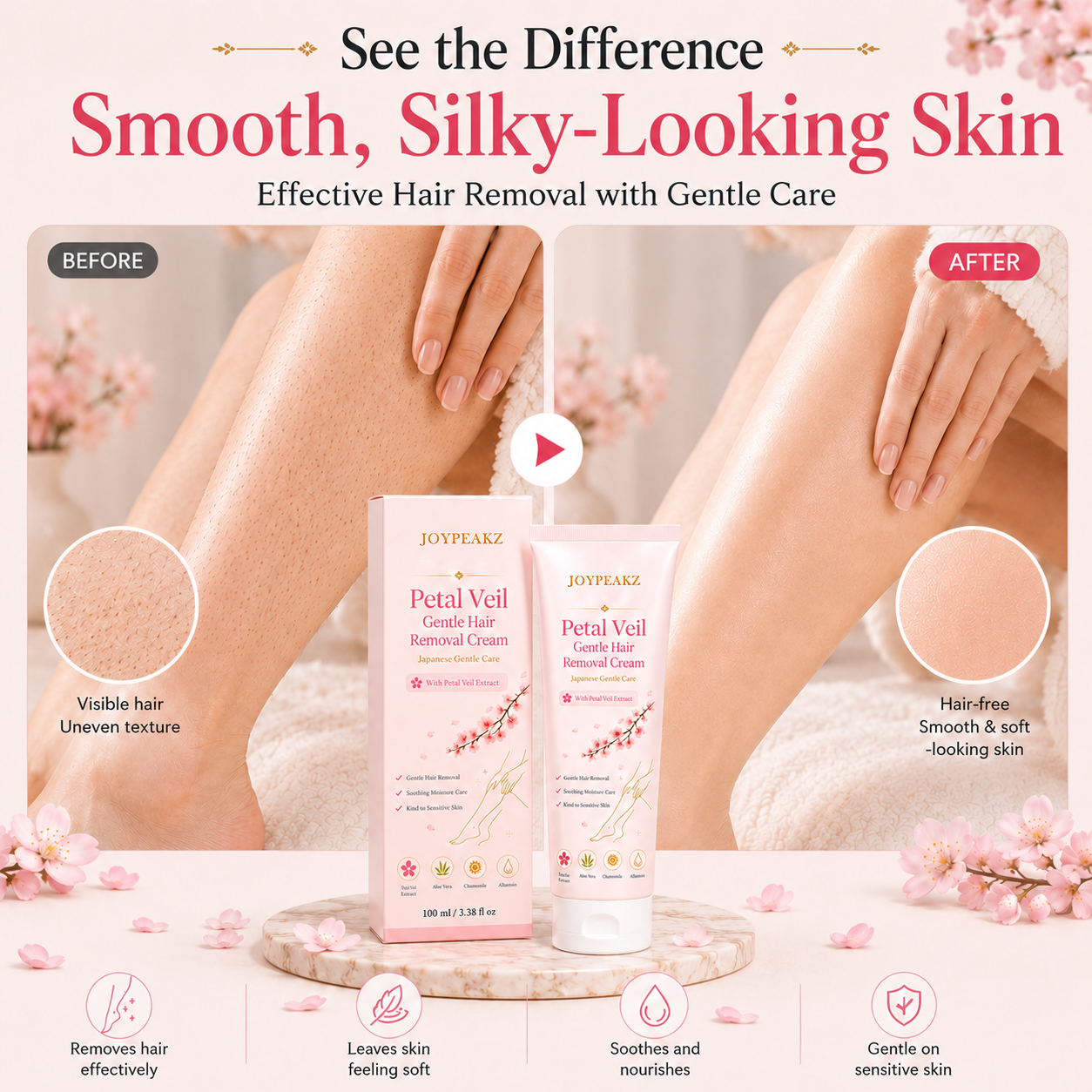 JoyPeakz™ Petal Veil Gentle Hair Removal Cream | For Women & Men, Sensitive Skin