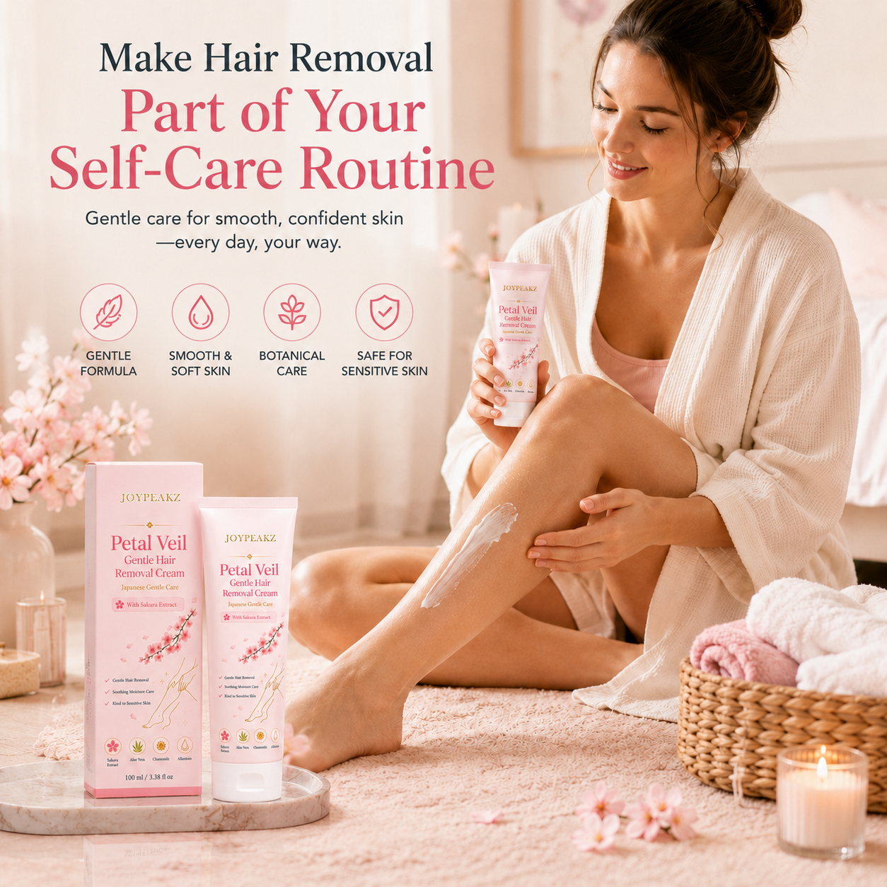 JoyPeakz™ Petal Veil Gentle Hair Removal Cream | For Women & Men, Sensitive Skin