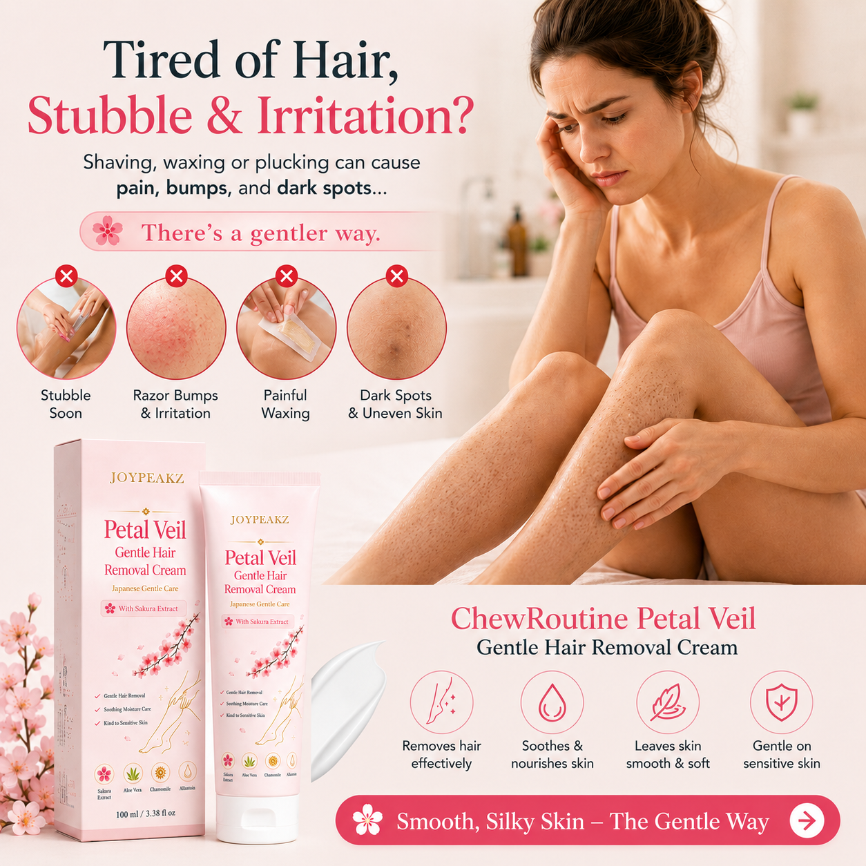 JoyPeakz™ Petal Veil Gentle Hair Removal Cream | For Women & Men, Sensitive Skin
