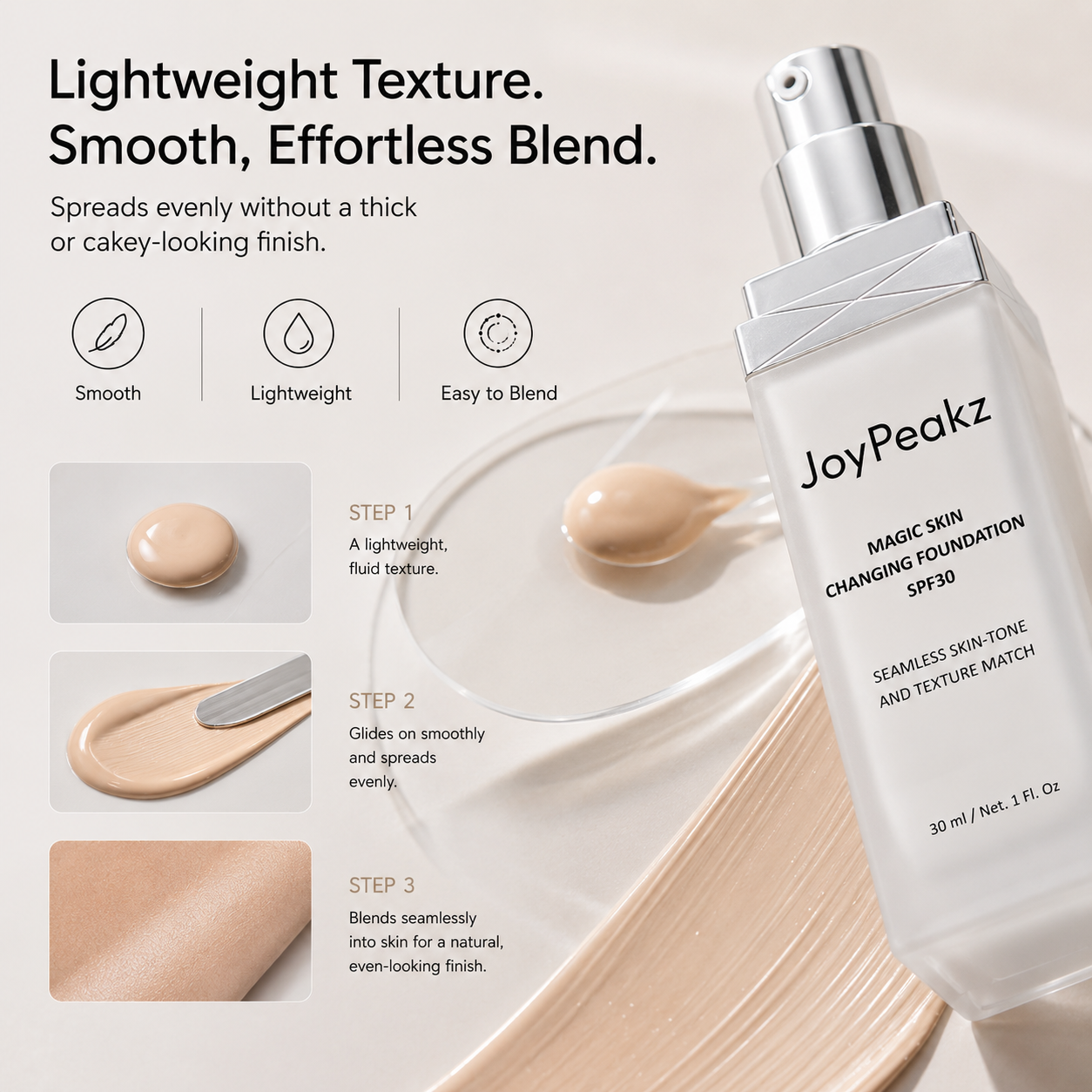 JoyPeakz™ Magic Skin Changing Foundation – Smart Shade-Adapting Makeup