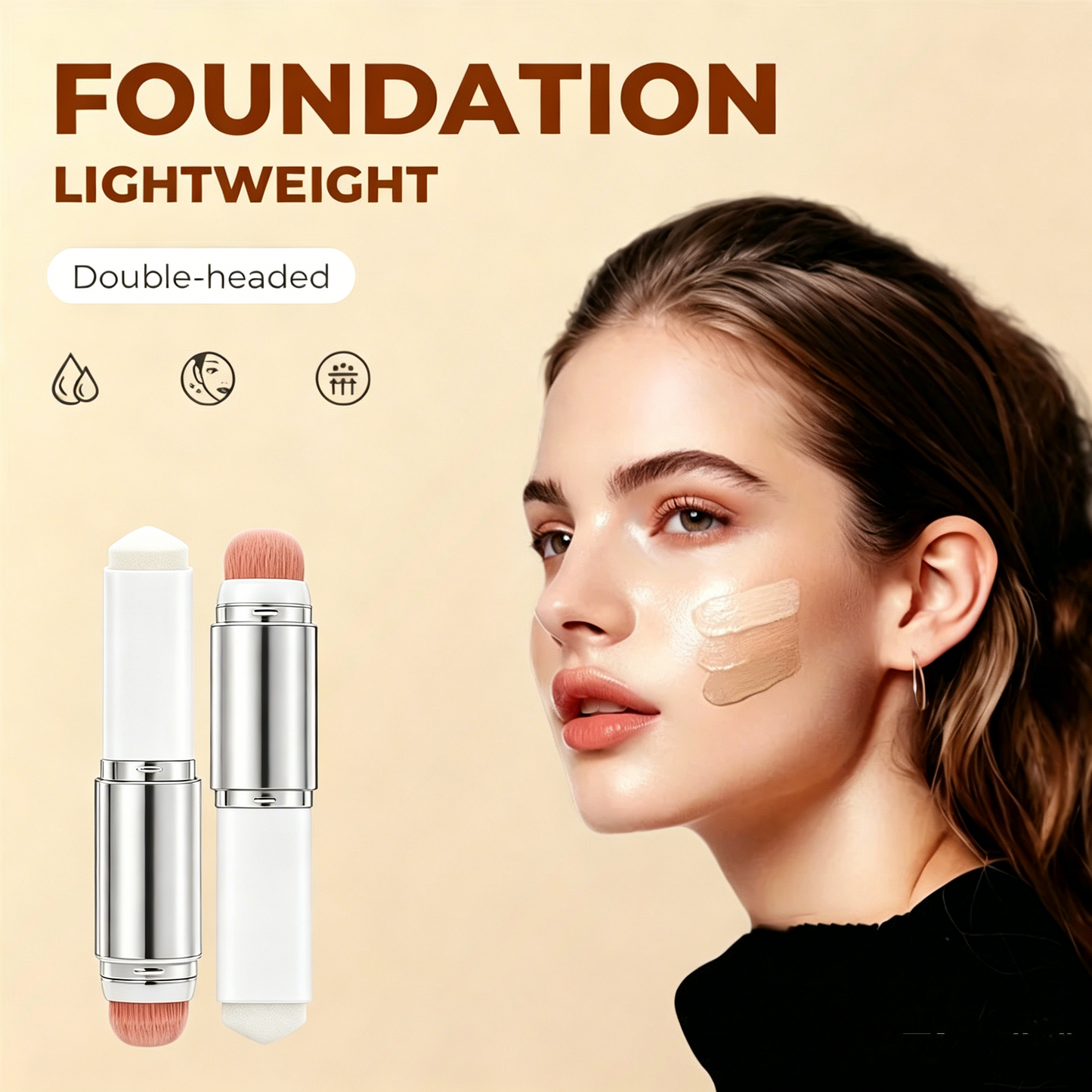 🎉BUY 1 GET 1 FREE🎉OFFICIAL PRODUCT Cover Cream Stick V w/ Detachable Brush - Korean Skin Care Color-Changing Foundation Stick with Collagen Capsules (0.45 oz)