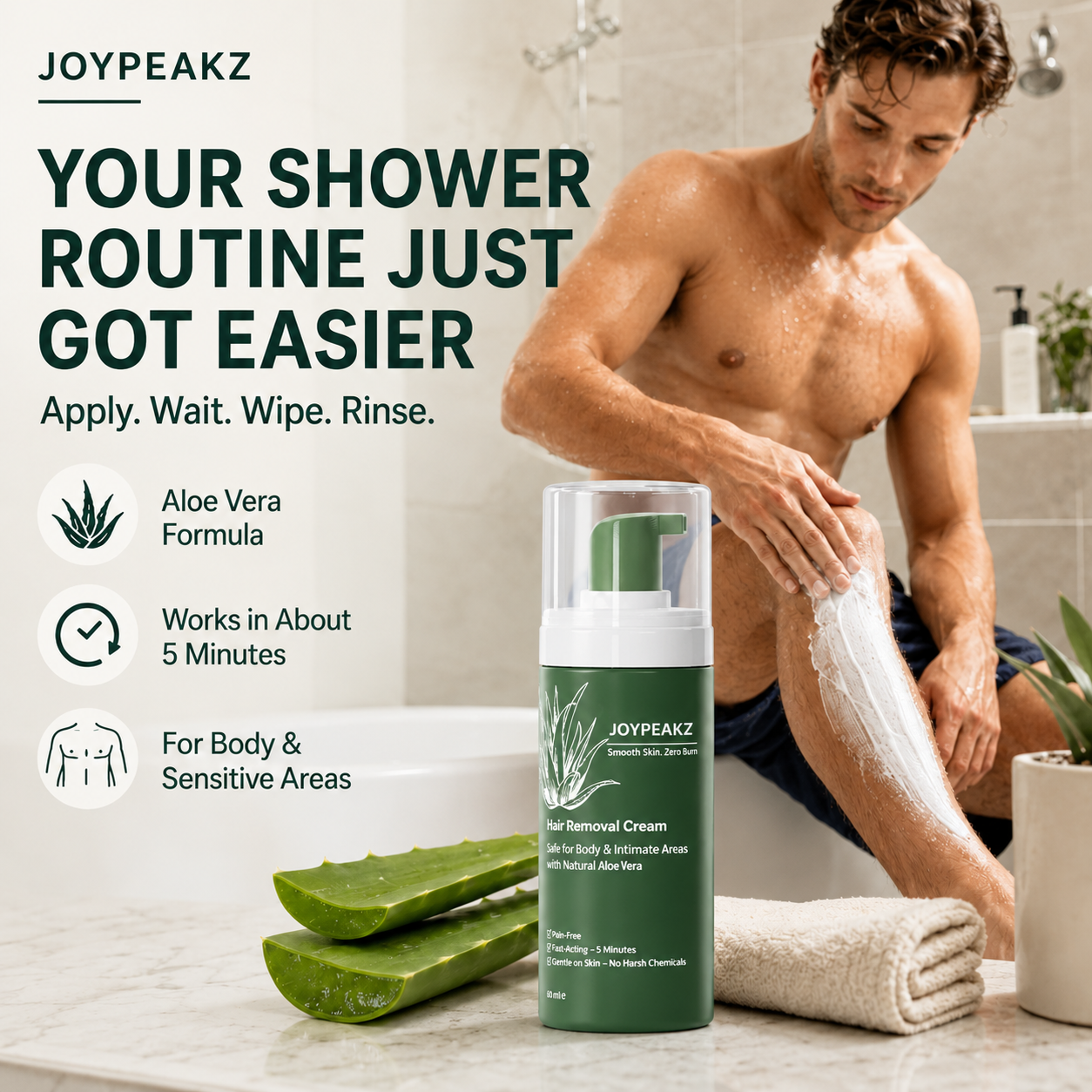 Joypeakz™ Natural Gentle Hair Removal Cream | For Women & Men, Sensitive Skin