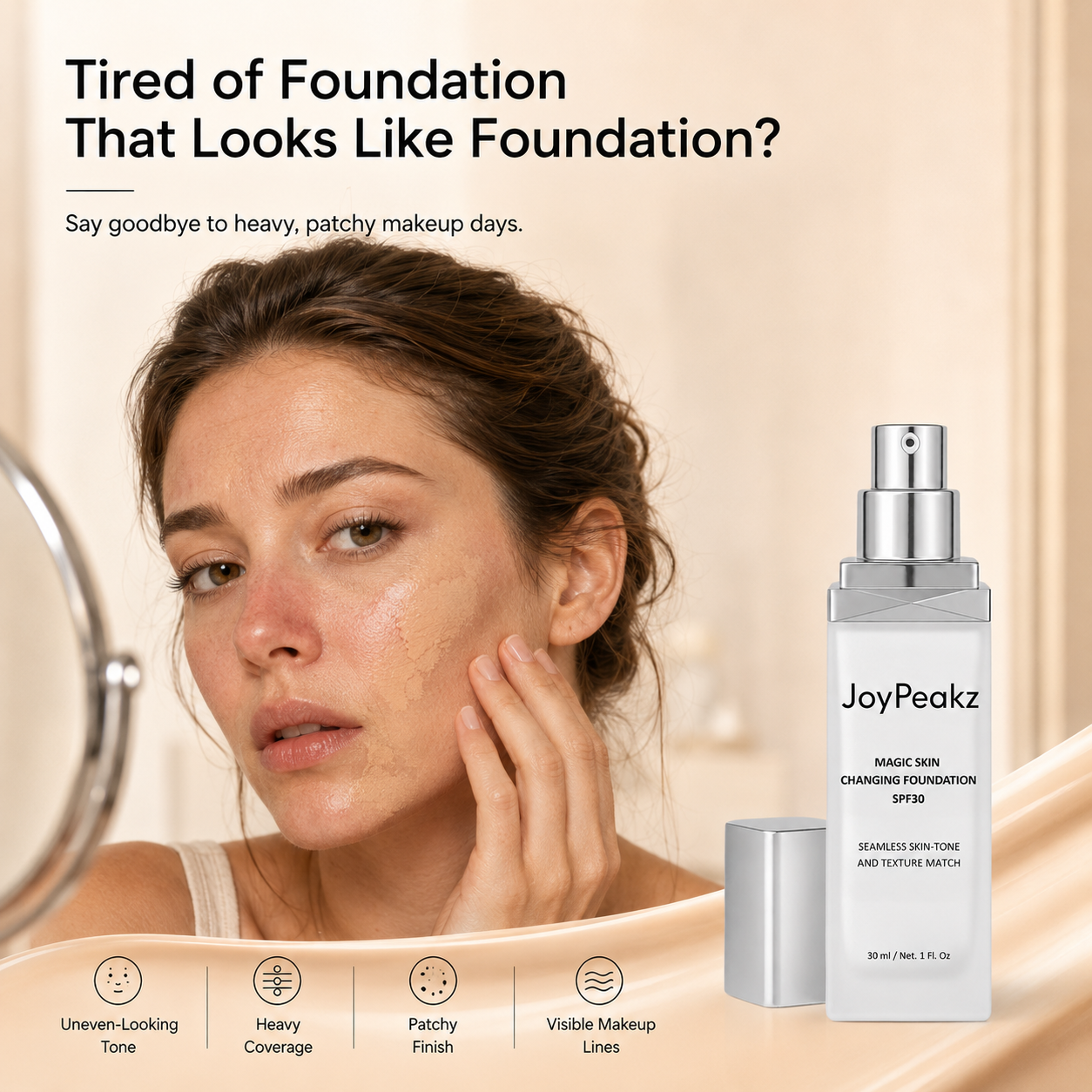 JoyPeakz™ Magic Skin Changing Foundation – Smart Shade-Adapting Makeup