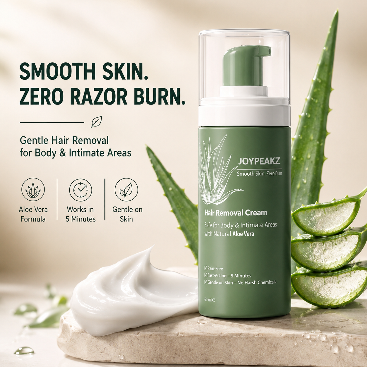Joypeakz™ Natural Gentle Hair Removal Cream | For Women & Men, Sensitive Skin