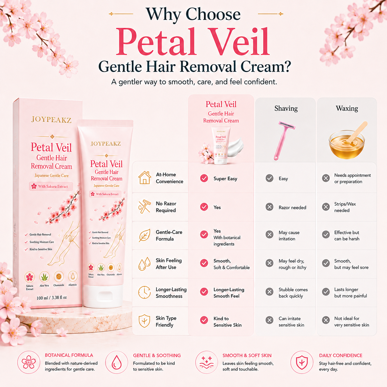JoyPeakz™ Petal Veil Gentle Hair Removal Cream | For Women & Men, Sensitive Skin