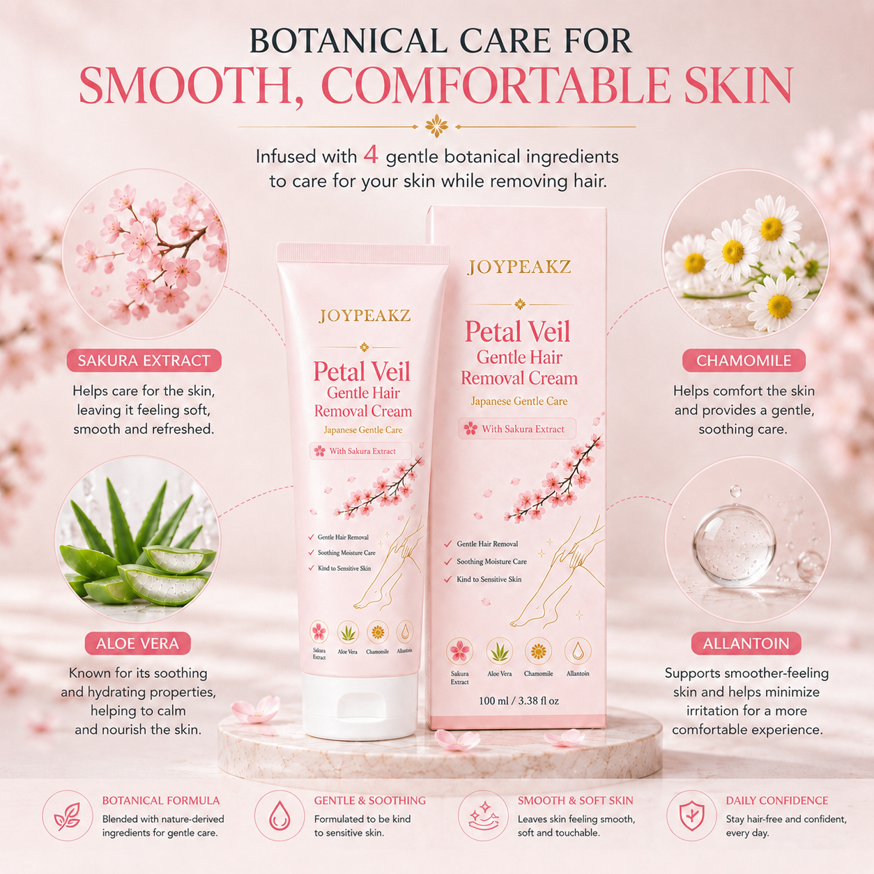 JoyPeakz™ Petal Veil Gentle Hair Removal Cream | For Women & Men, Sensitive Skin