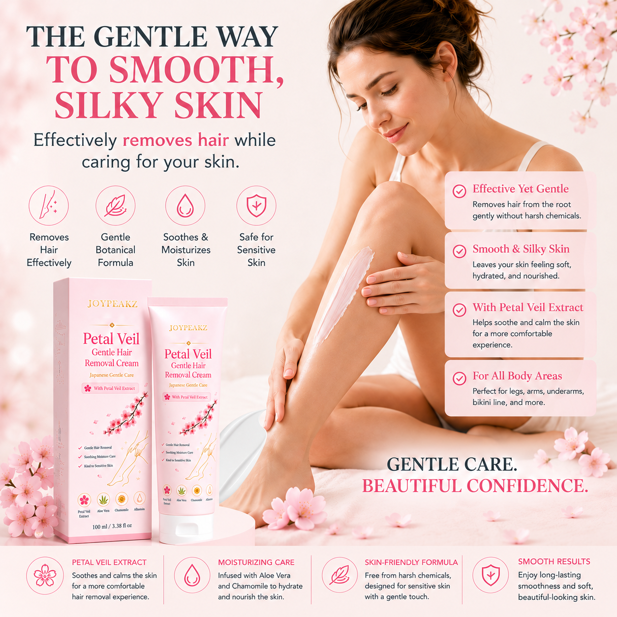 JoyPeakz™ Petal Veil Gentle Hair Removal Cream | For Women & Men, Sensitive Skin