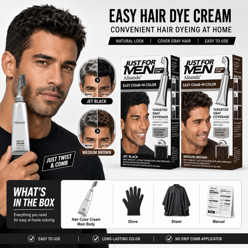 Final 3 hours 75% off🔥Men's Brush-Comb Hair Color Cream for Gray Coverage