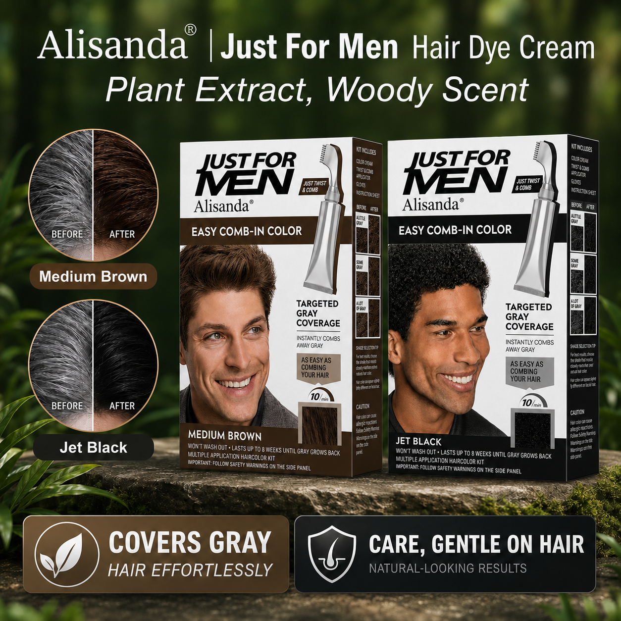 Final 3 hours 75% off🔥Men's Brush-Comb Hair Color Cream for Gray Coverage